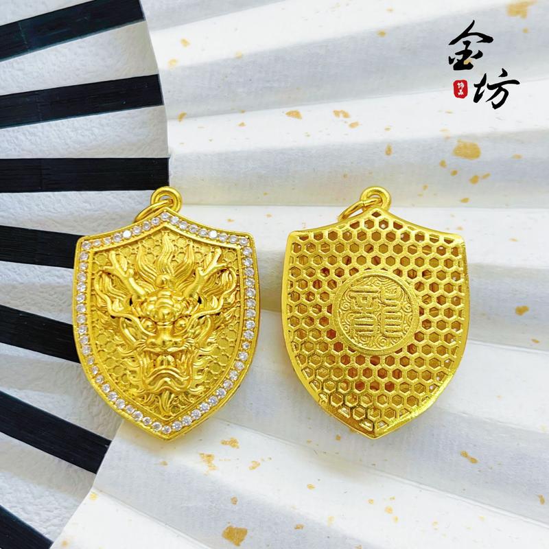 古法镶钻镂空龙牌吊坠女项链生肖龙链饰品