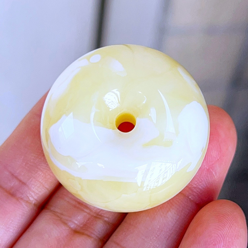 焦皮料瓷白花蜡平安扣