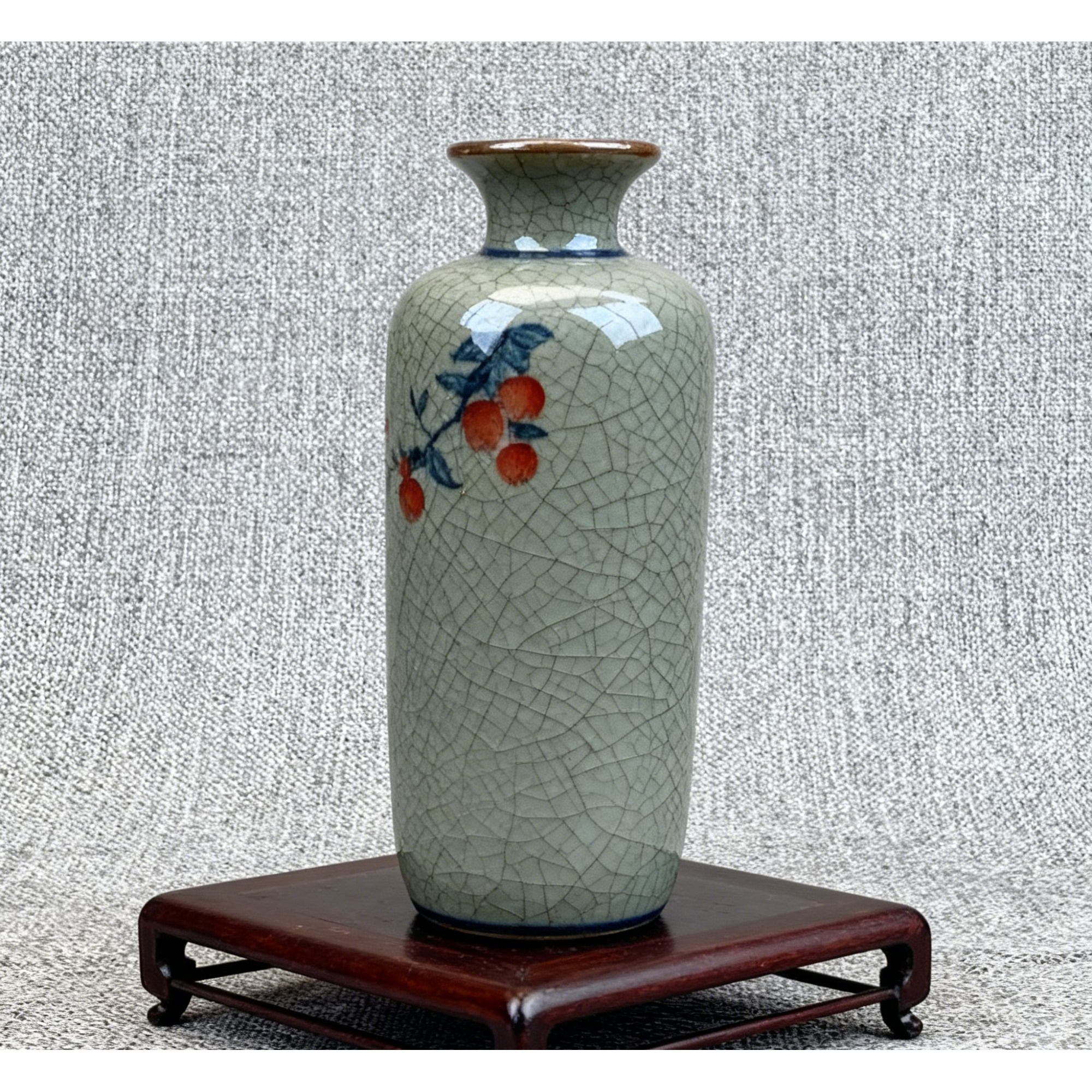 HQ柿柿如意釉里红开片花瓶-0301