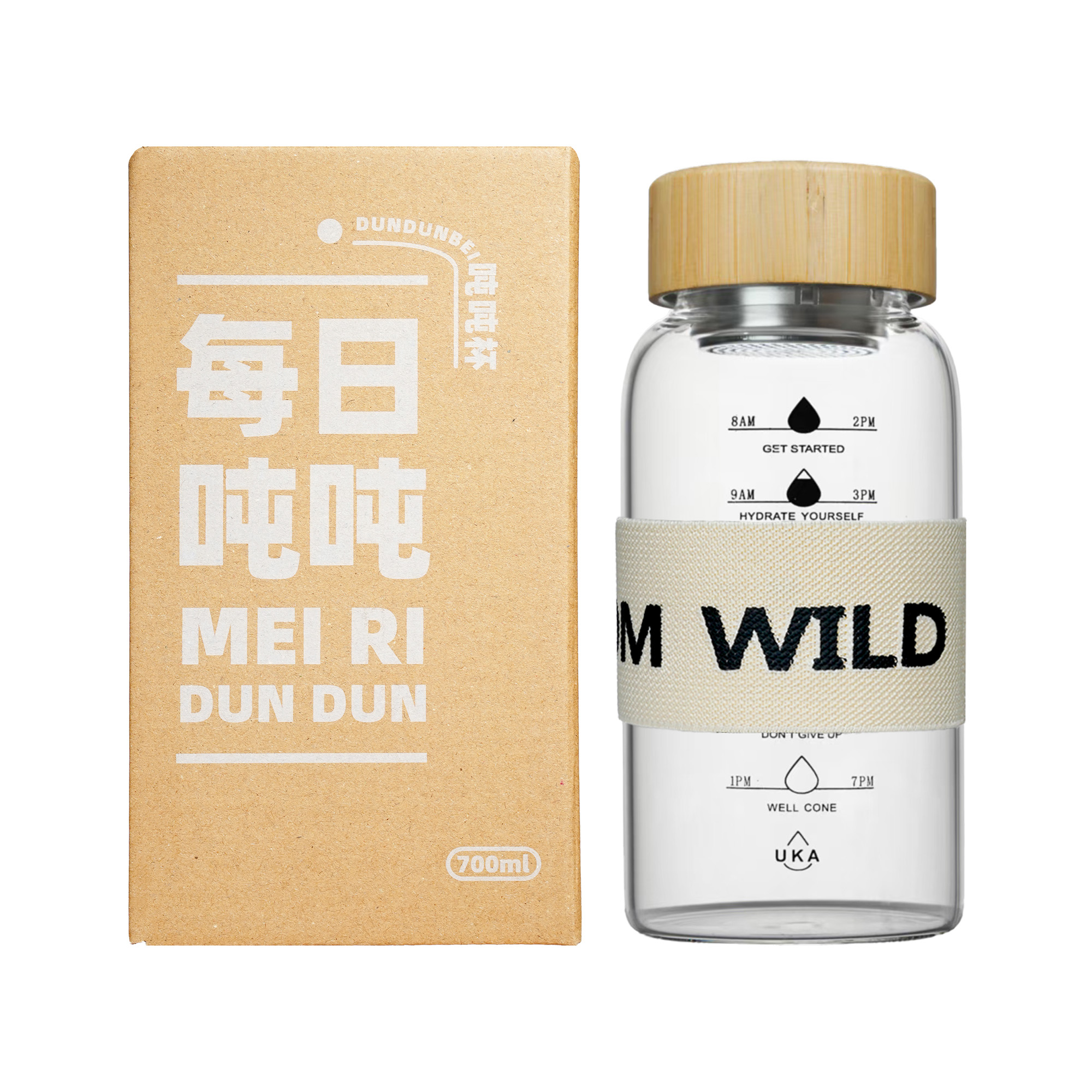 竹盖高硼硅 创意吨吨杯 大容量喝水刻度表 700ml
