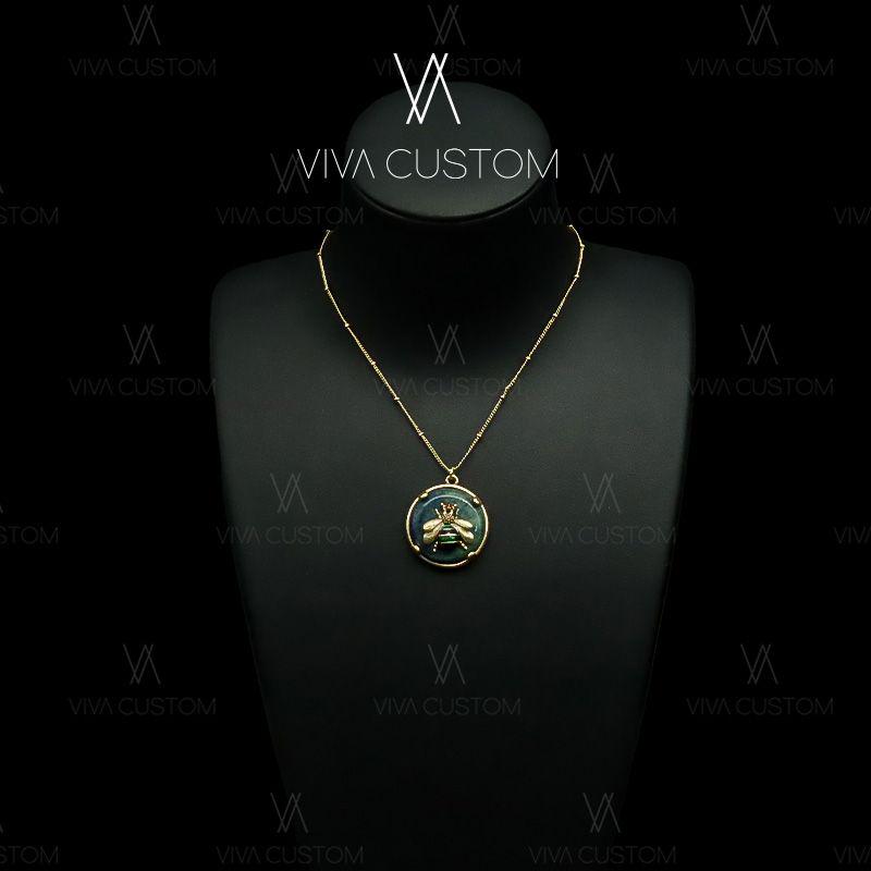 铜合金项链 简约款绿草小蜜蜂项链