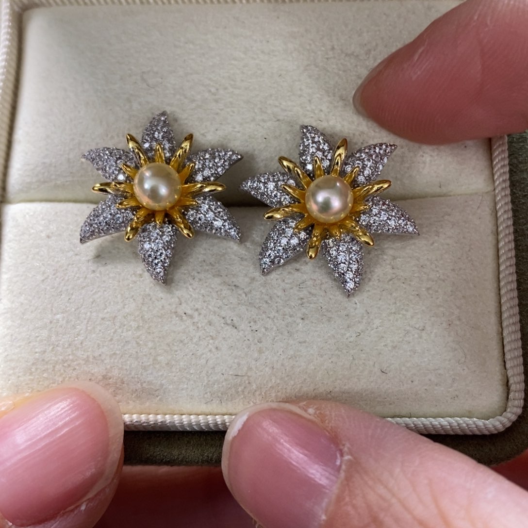 海水珍珠耳饰银S925镶嵌