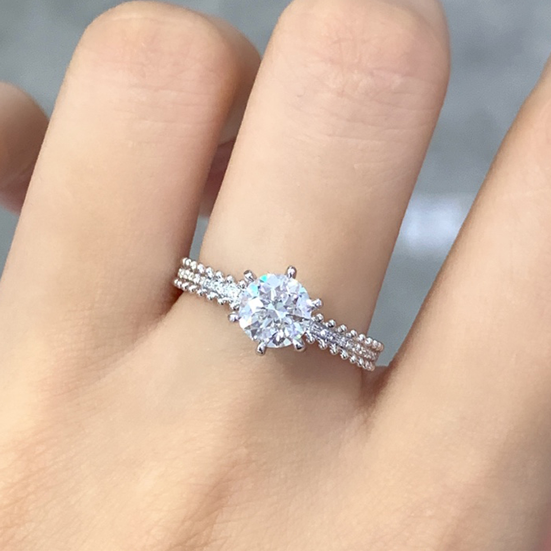 国检1克拉天然钻石戒指H色SI净度18K金经典六爪结婚钻戒女91149