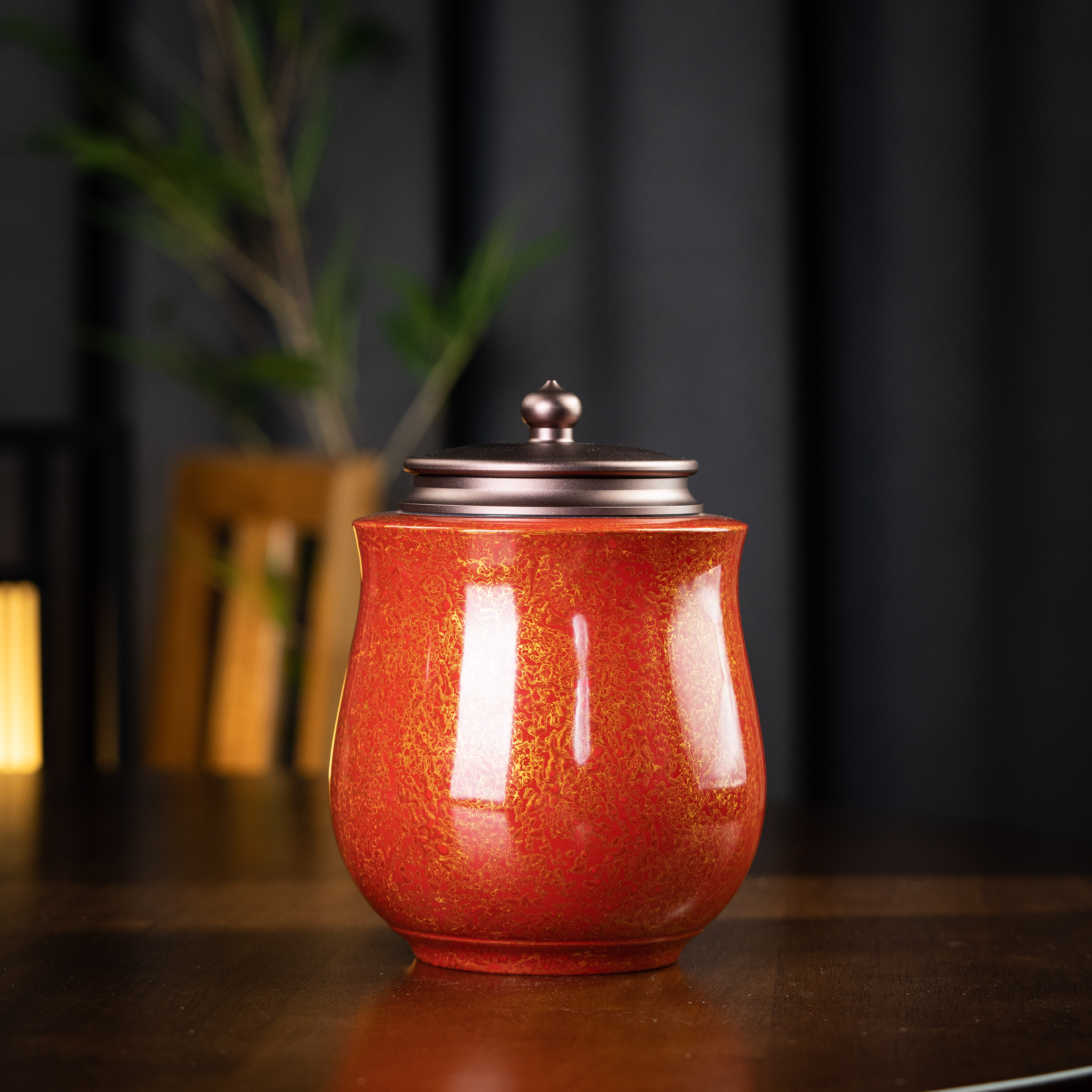 大漆 茶仓 高20.5cm 家用茶周边