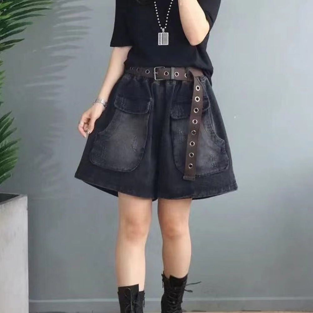 夏季大口袋哈伦裤简约通勤短裤时尚显瘦英伦风百搭休闲复古宽松