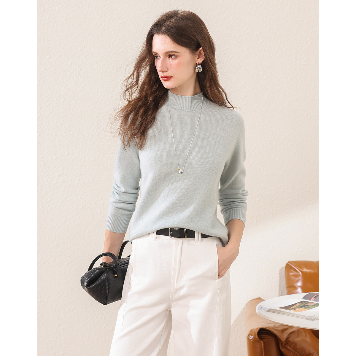 【含山羊绒】赛兔羊毛衫女秋冬季基础百搭纯色半高领内搭毛衣针织衫