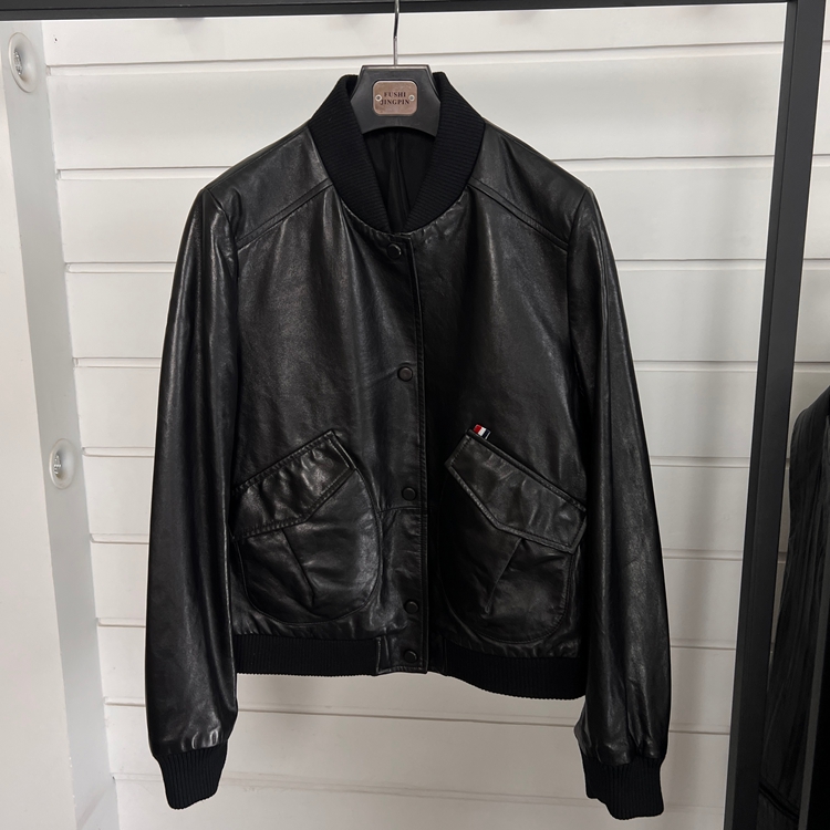 海宁真皮皮衣女秋冬季新款棒球领极简风绵羊皮外套机车款皮夹克