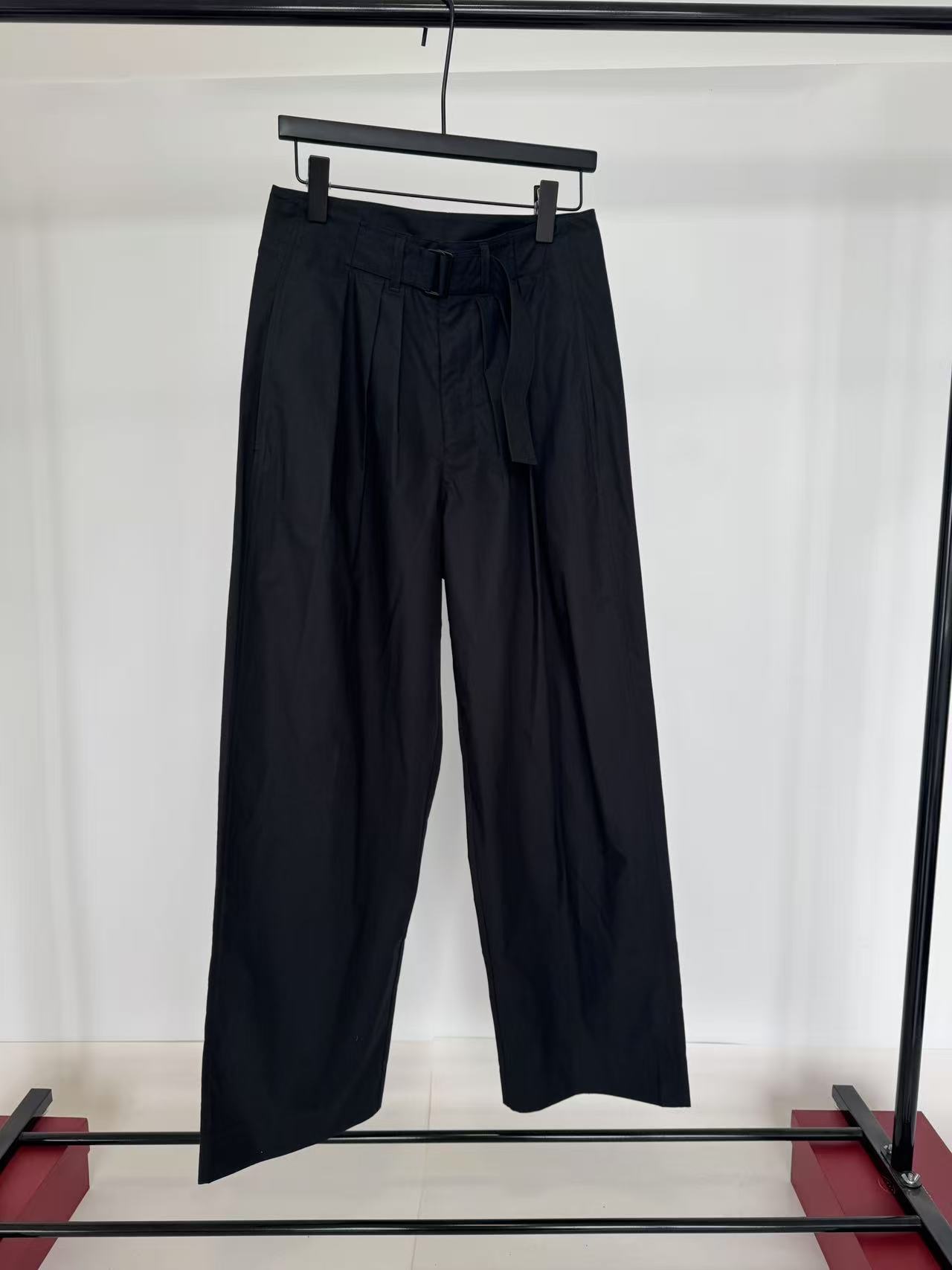 618福利 No退换 柔软高密精梳纯棉金属扣腰带褶裥茧型长裤女