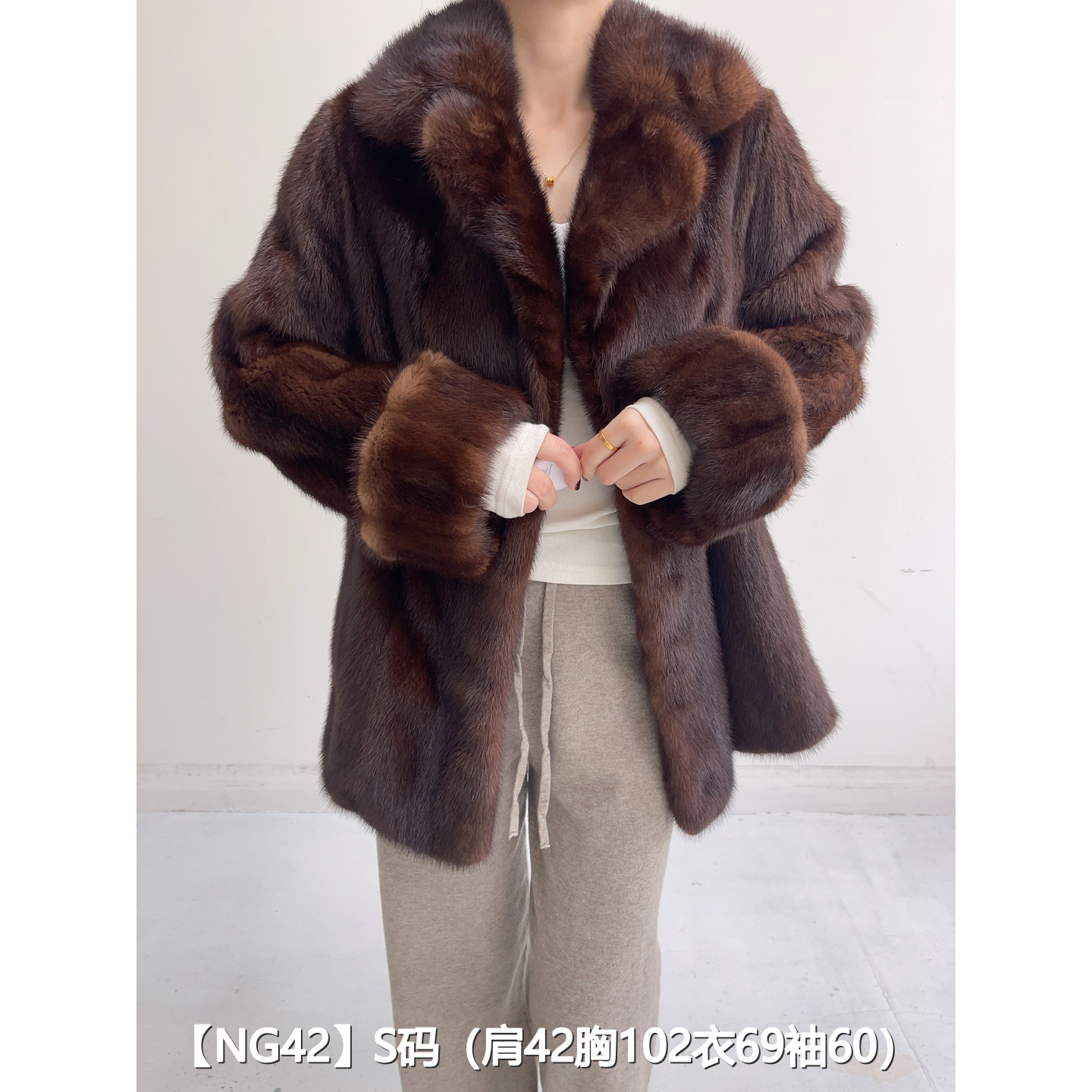 【NG42】S 焦糖棕短款全抽貂皮大衣外套女 西装领挽袖 07042