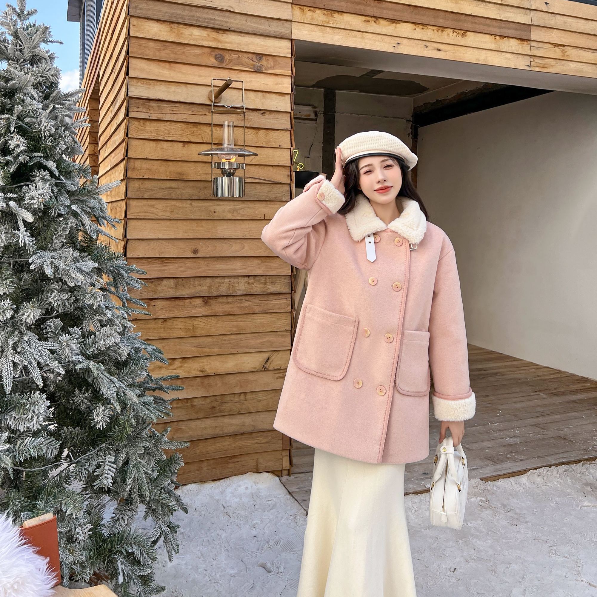 羽航之家气质小香羊羔毛保暖羽绒服XB3513