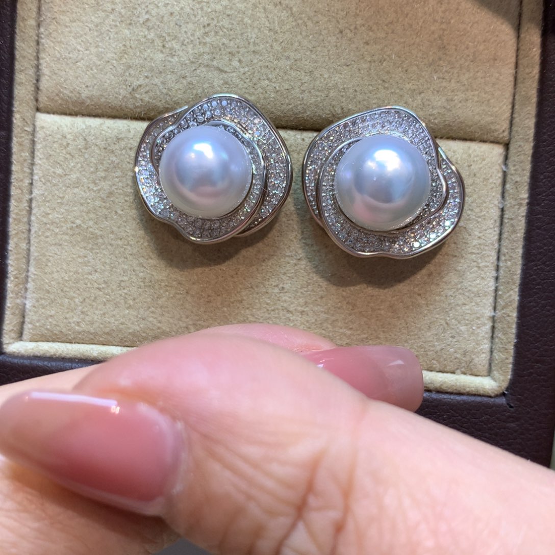 海水珍珠耳饰银S925镶嵌