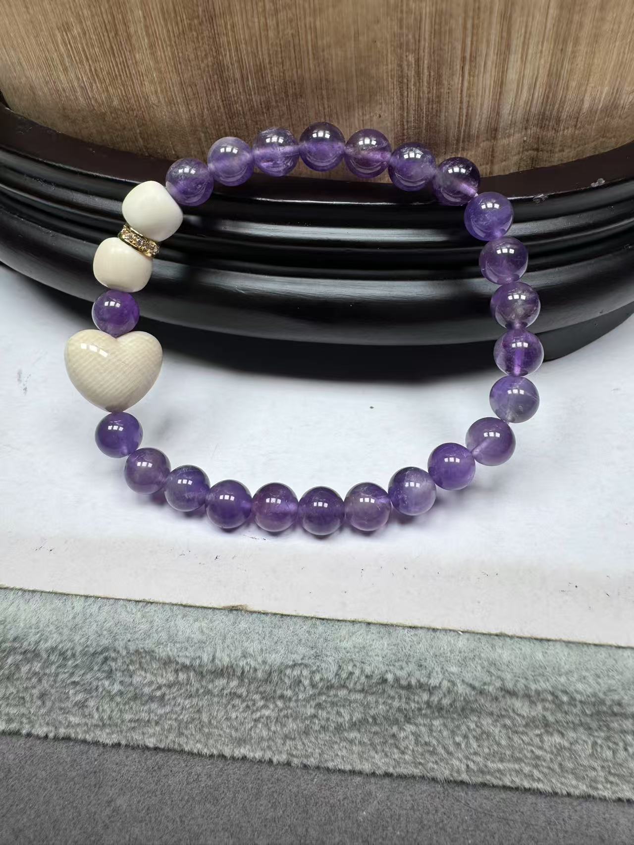 M0012天然猛犸牙6MM单圈爱心DIY