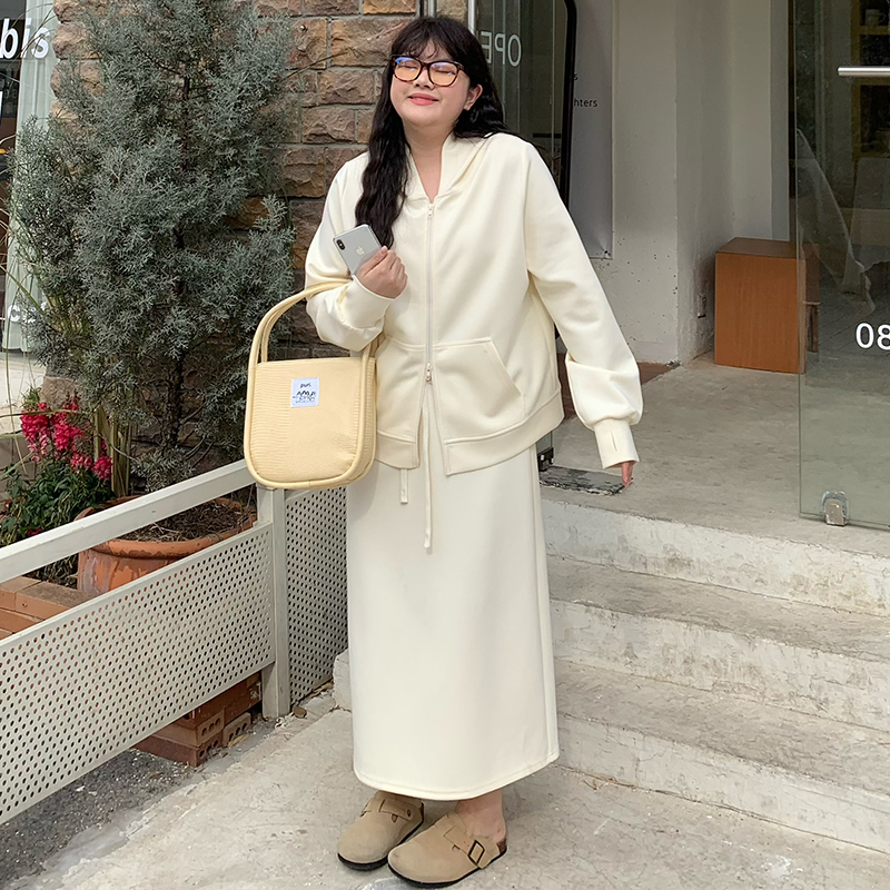 【元气少女】秋季双拉链连帽卫衣外套+百搭休闲半身裙 5580