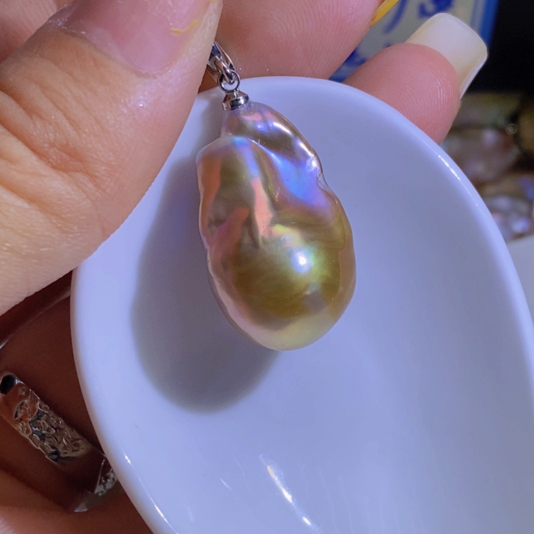 银S925镶嵌淡水珍珠天然珍珠无染色，无优化