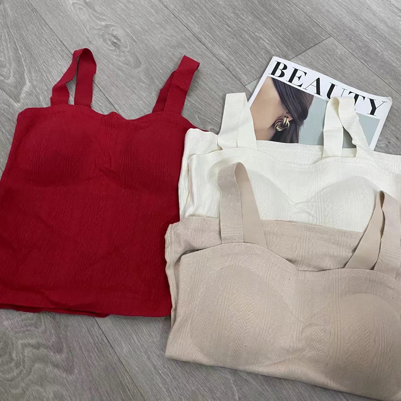 清库存~秋冬磨毛红色过年红固定杯免穿内衣舒适百搭吊带背心