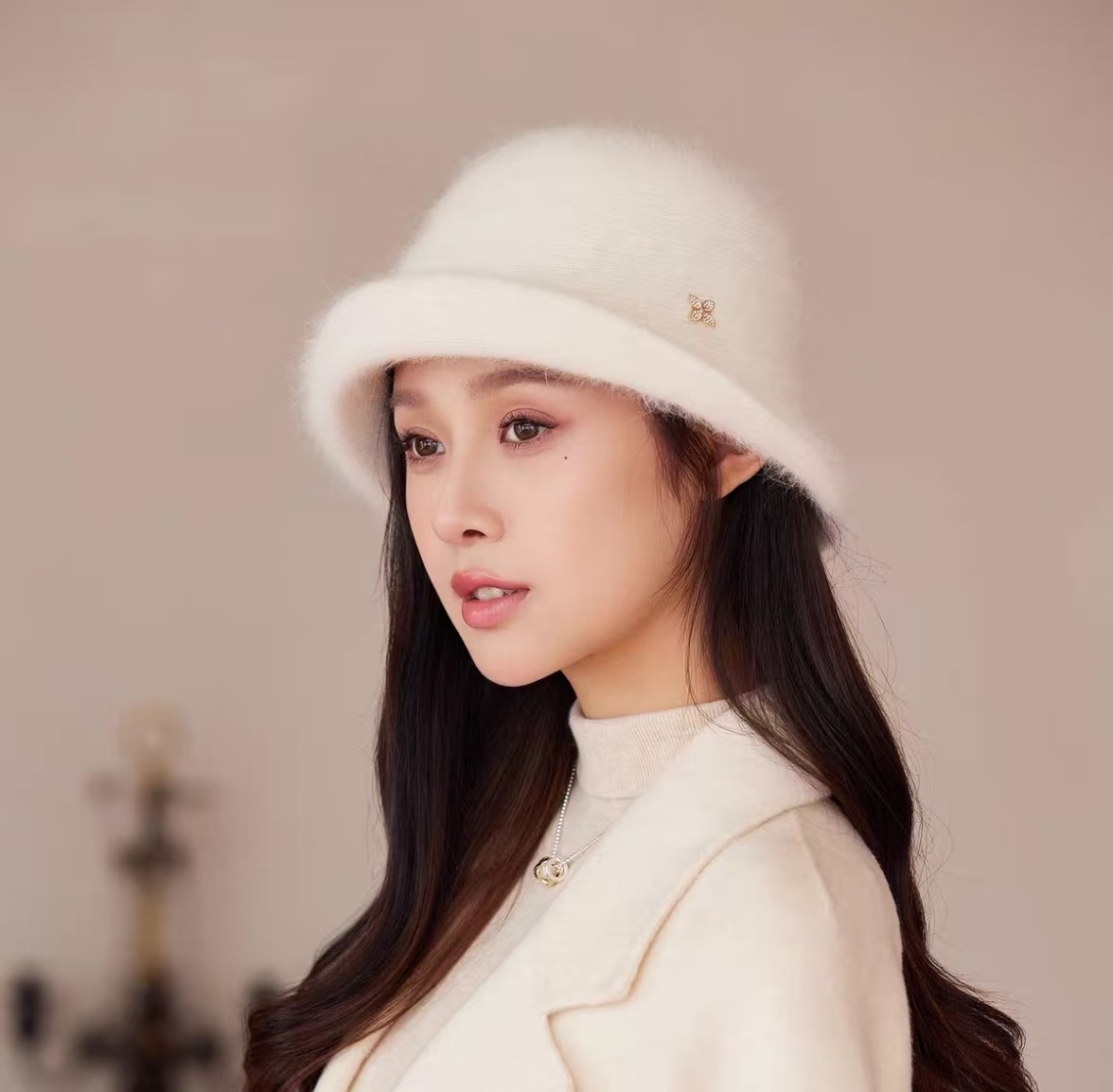 兔毛渔夫帽女秋冬季新款显脸小针织卷边礼帽户外百搭保暖帽子14