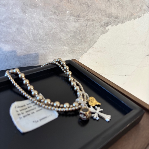 铜合金仿珍珠项链 双层爱心十字项链XL3704