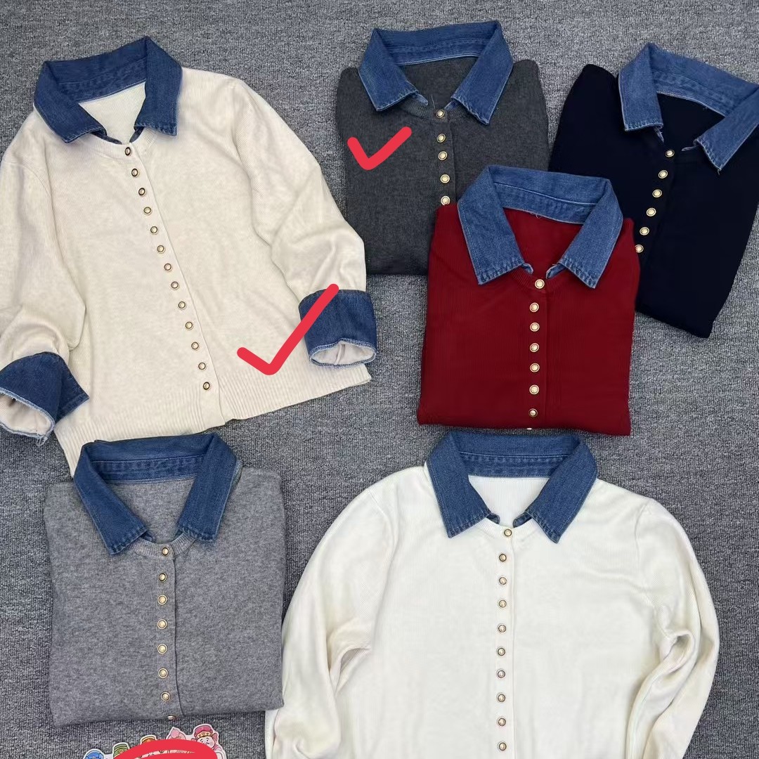 平平家新款牛仔领针织衫