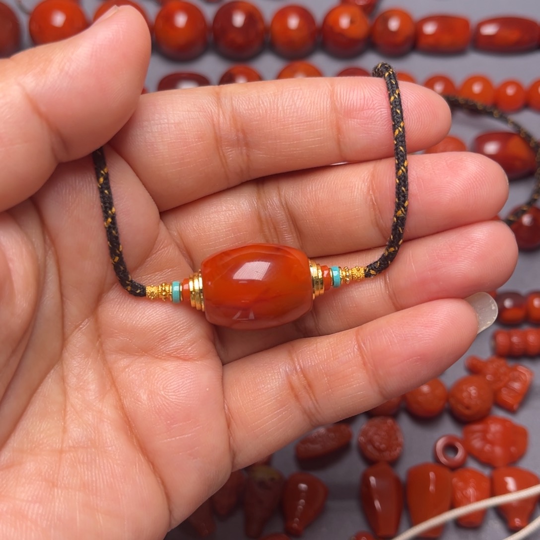 南红玛瑙配饰未镶嵌火焰纹锁骨勒子长19.8宽16.5mm