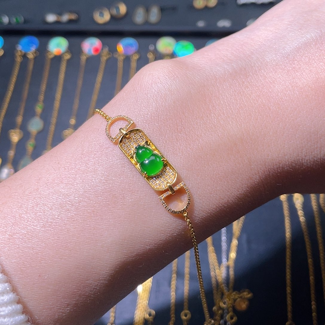 翡翠手链18K金镶嵌手链