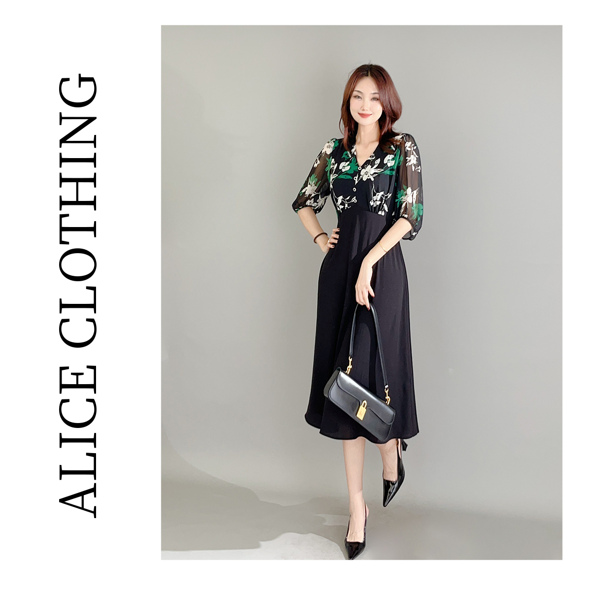 6 ALICE “东方水彩”连衣裙艺术印花 显瘦藏肉 H1033398W