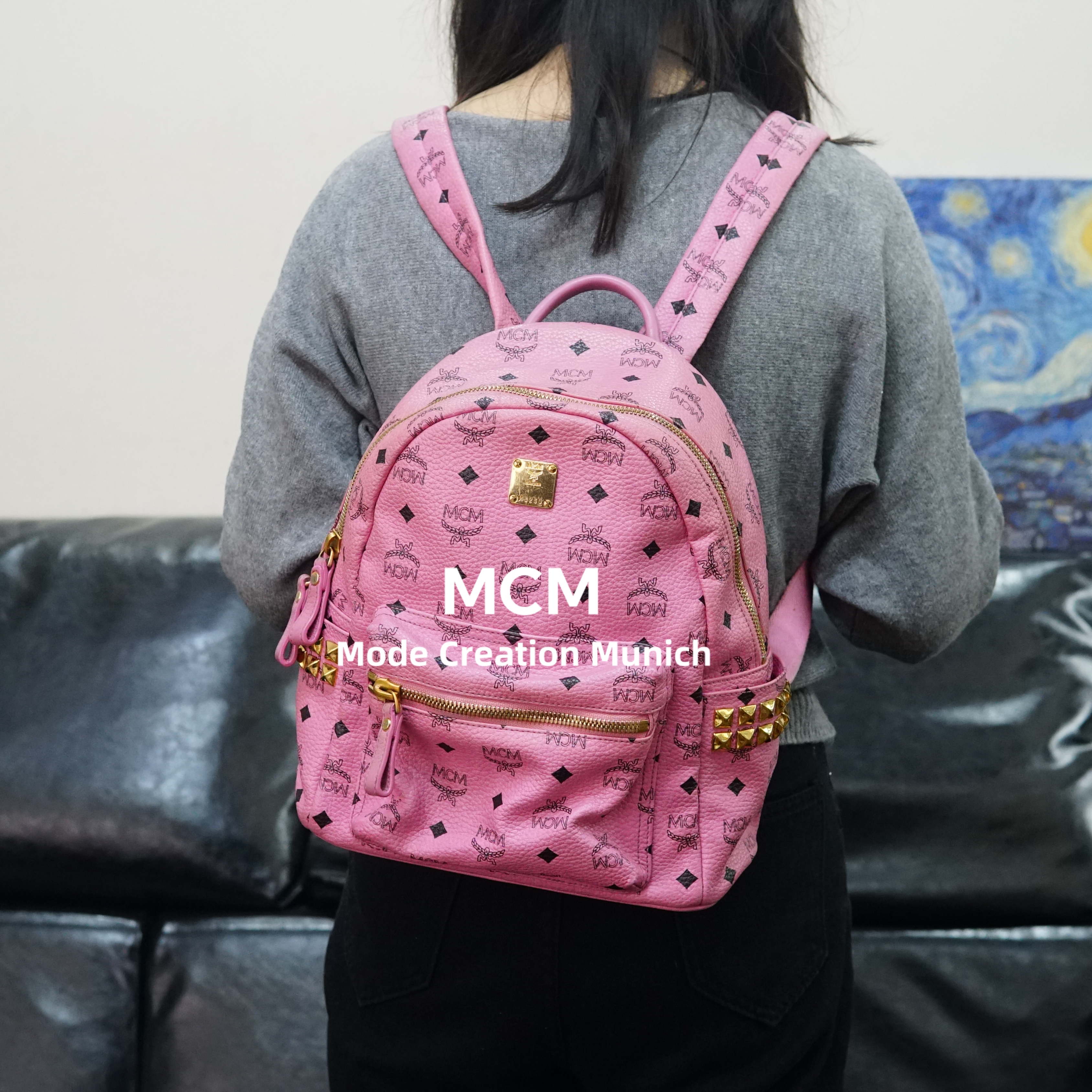 95新 MCM 粉色双肩包/SD01511094/1094