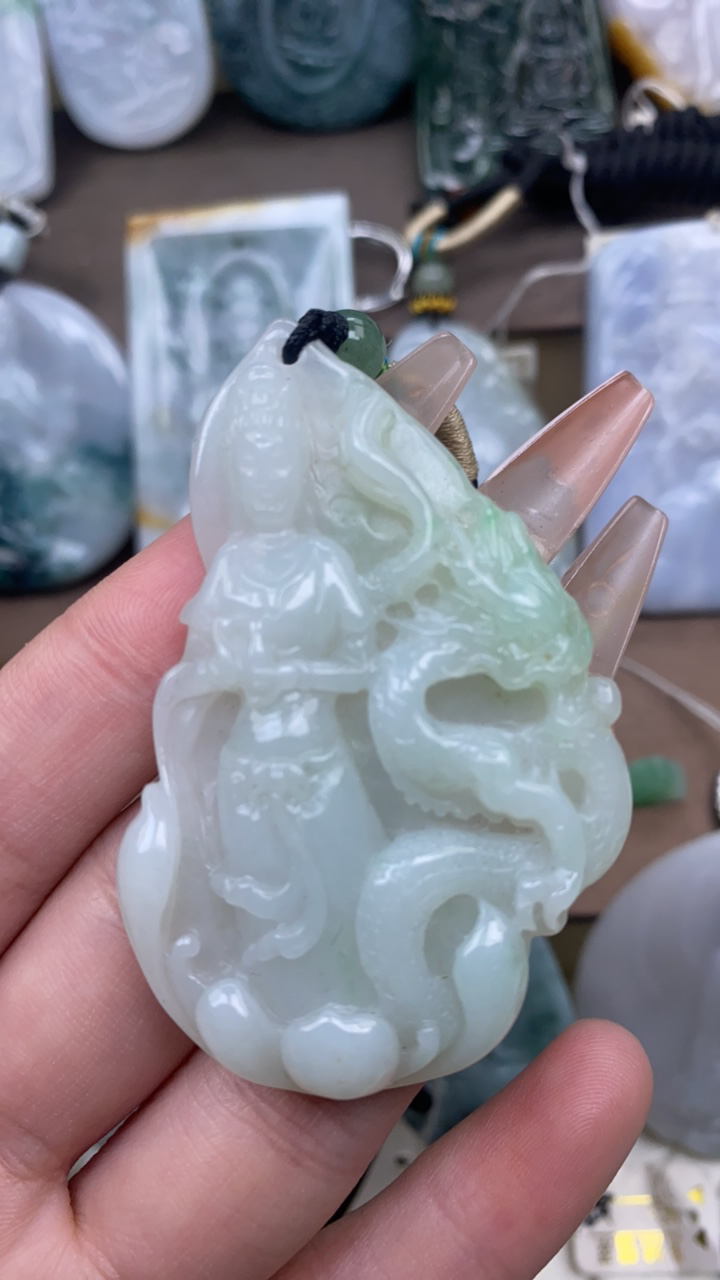 天然翡翠a货玉龙观音