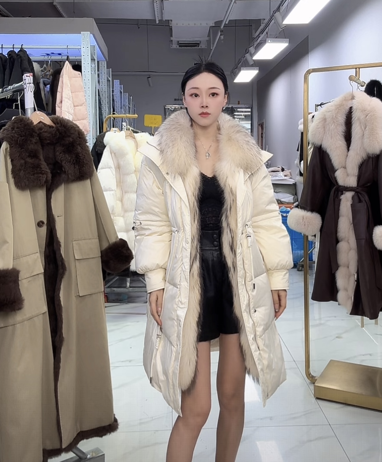 高端大气外套女中长款收腰显瘦大衣大王