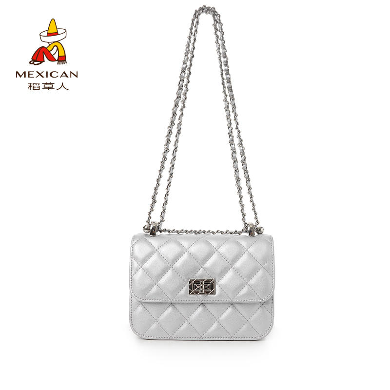 稻草人2025夏新款牛皮女士菱格轻奢高级感单肩斜挎包邮差包