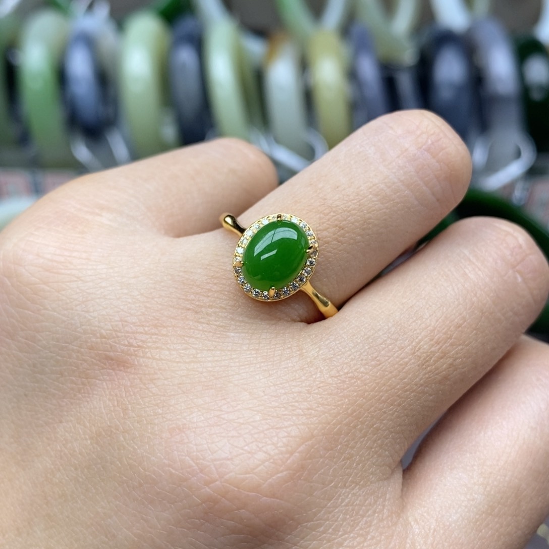 和田玉戒指银S925镶嵌