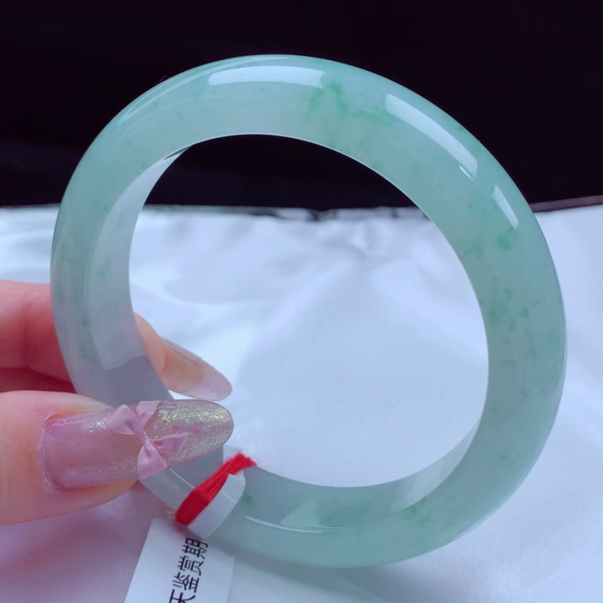 天然缅甸翡翠A货手镯 冰飘花56正圈