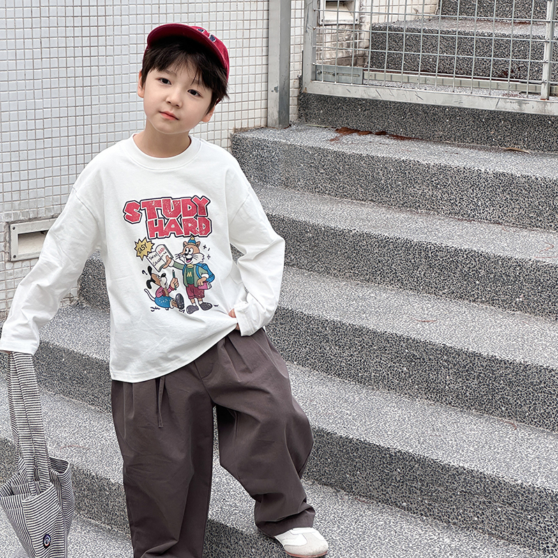 WC5006棉小班儿童春款长袖棉T恤中大童宽松美式卡通上衣打底衫