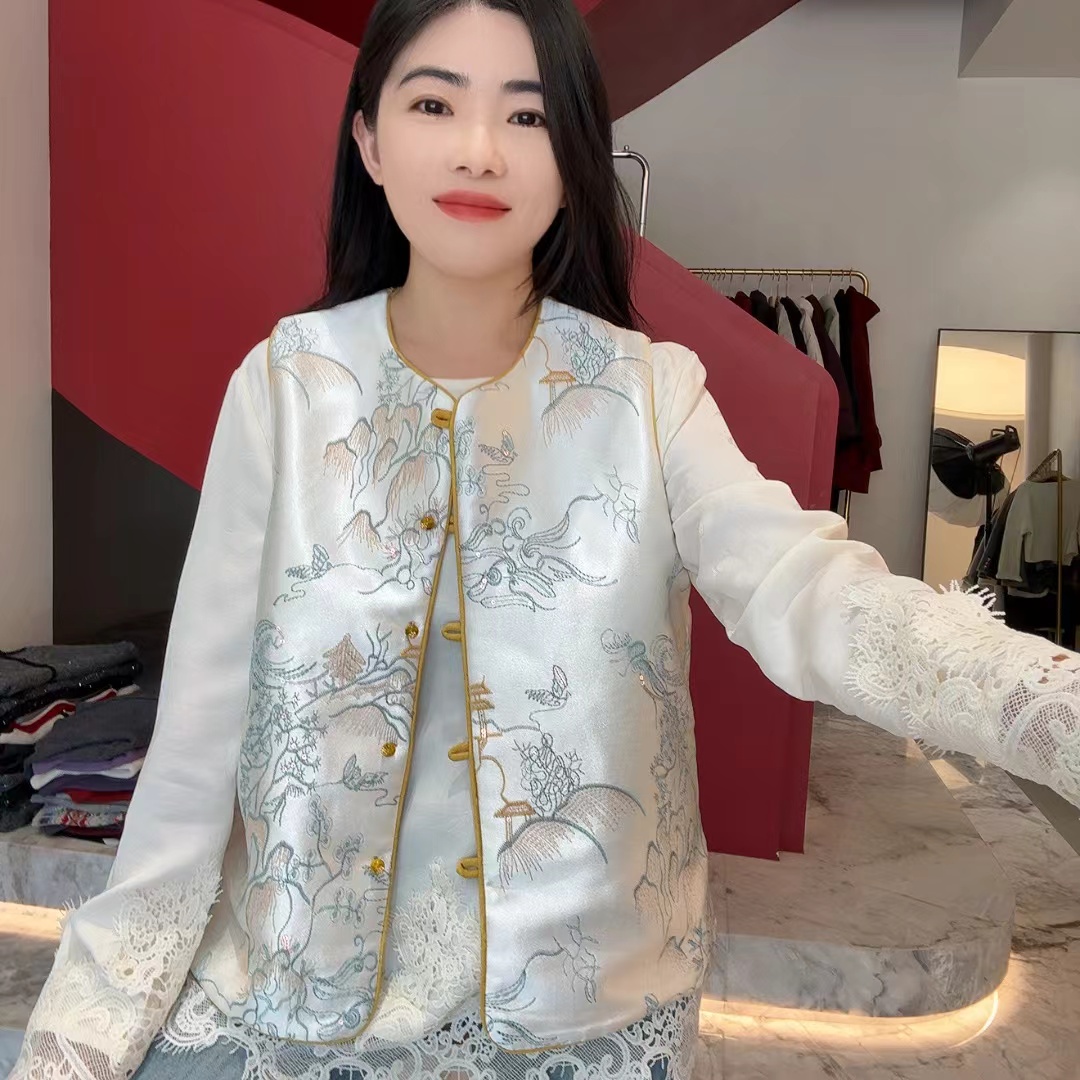 QC 252511 两面穿国风重工刺绣气质高级感新中式提花马甲