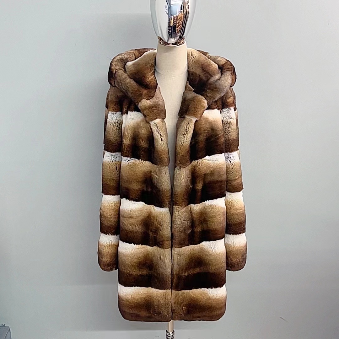 QIAOMANYI/乔曼依连帽中长款横排香槟金色2025新款时尚保暖外套