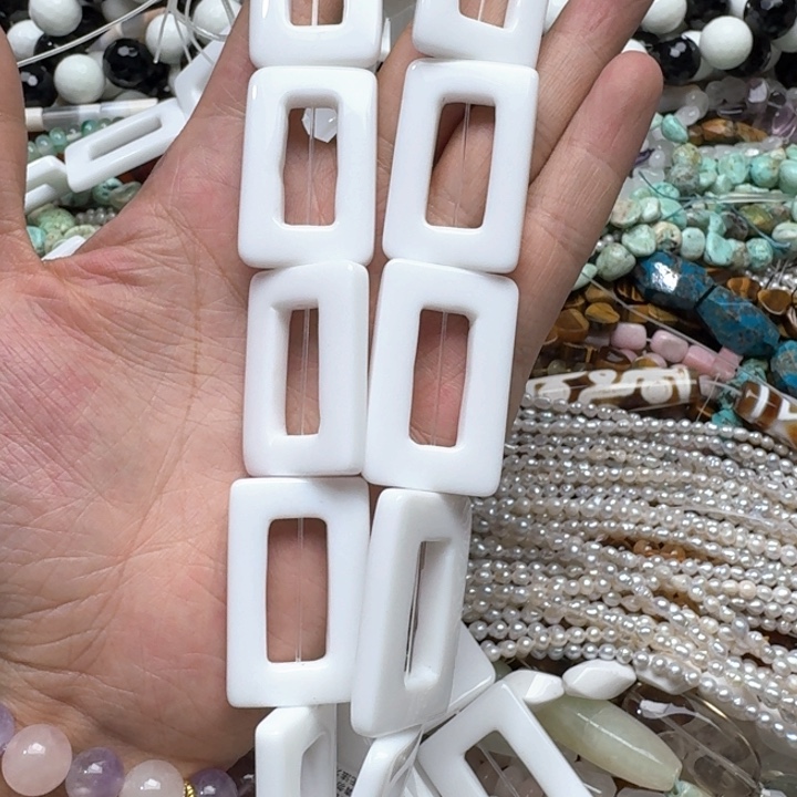 合金玛瑙/玉髓珠宝半成品一条25x40m瓷白玛瑙
