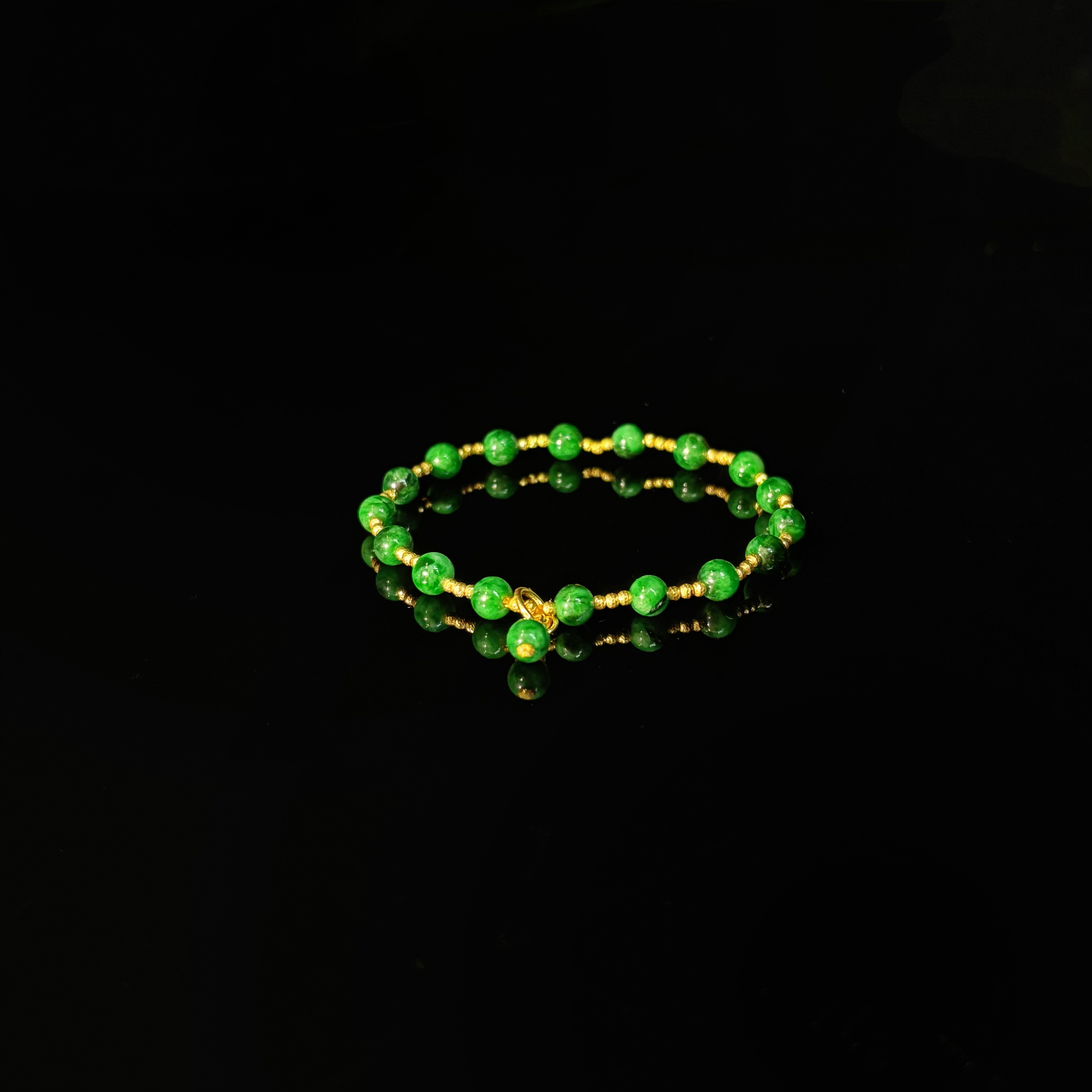 珍藏级  翡翠 圆珠手串18k金  3669 多样性发一件