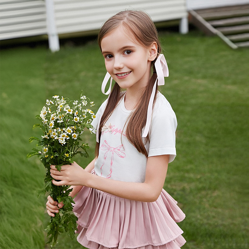 DEESHA/笛莎T恤女童2024夏季新款儿童洋气芭蕾风蝴蝶结款t恤上衣