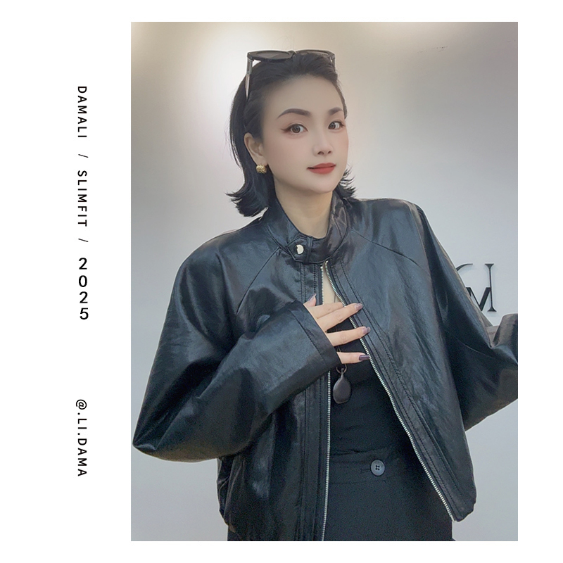 大码利-秋上新【蝙蝠袖皮衣夹克】欧韩小众设计款皮衣外套女秋
