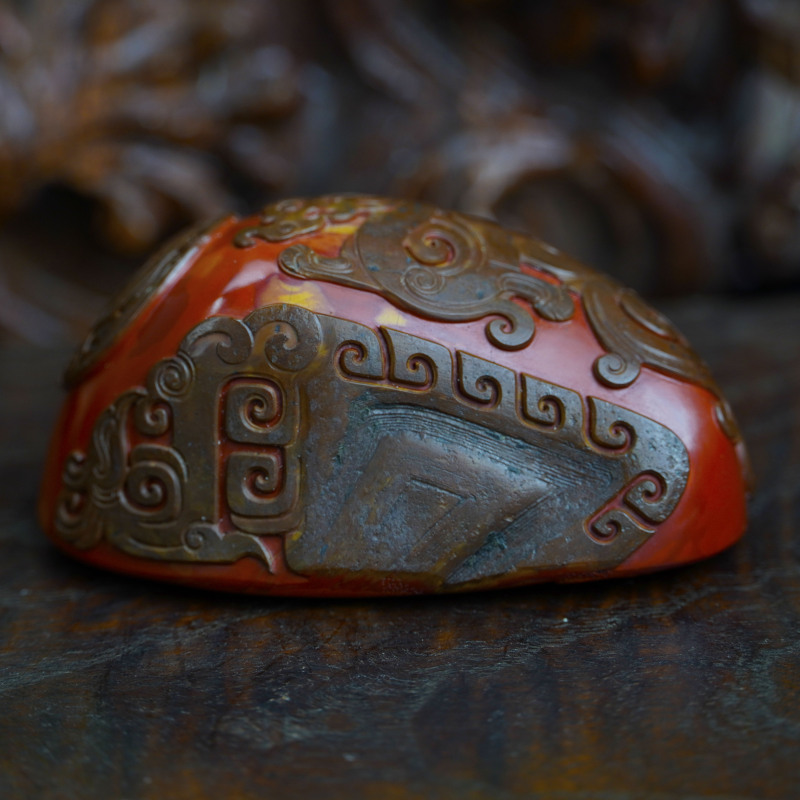 天然原矿南红玛瑙锦红雕件包浆龙挂件手把件