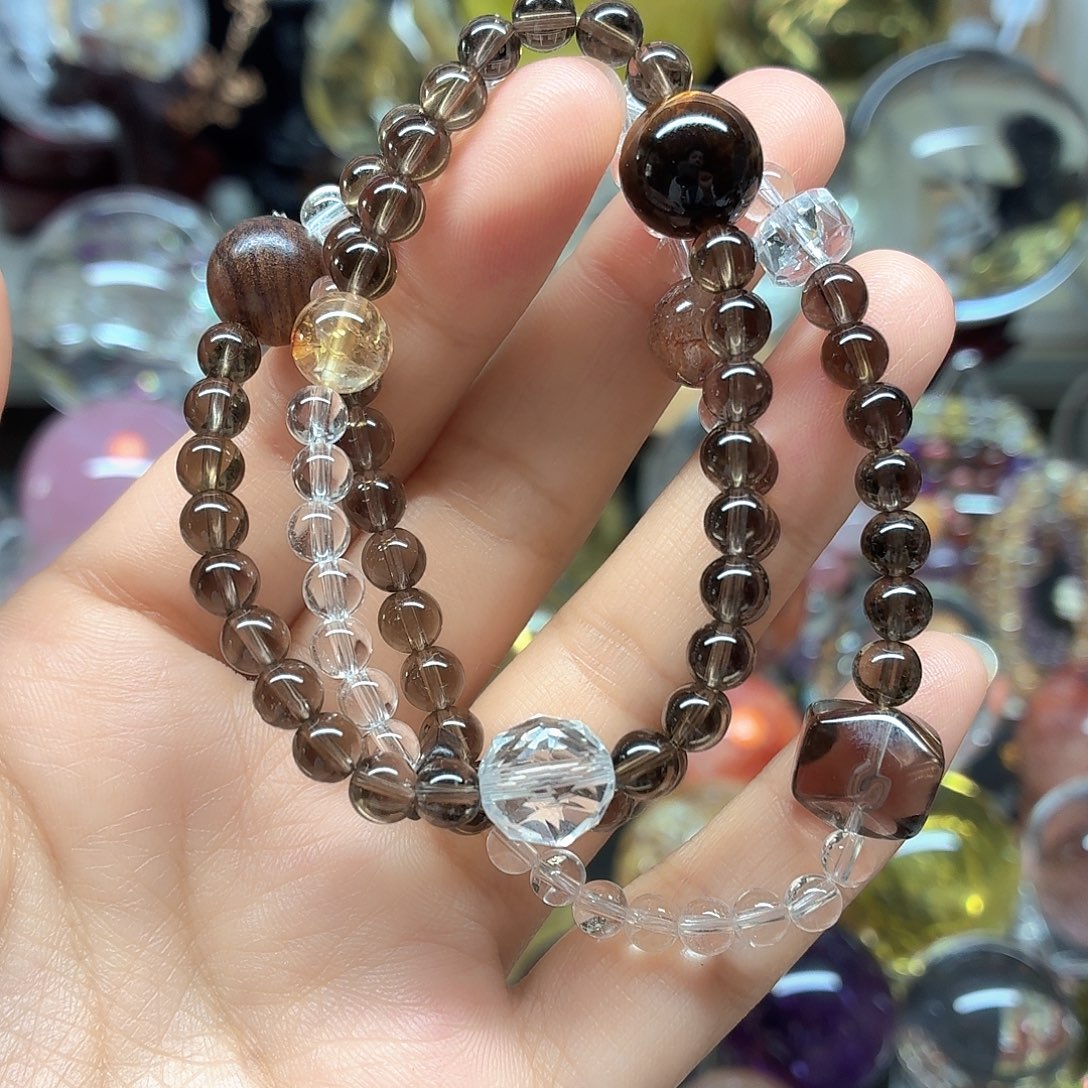 水晶未镶嵌珠宝半成品天然水晶手链3圈