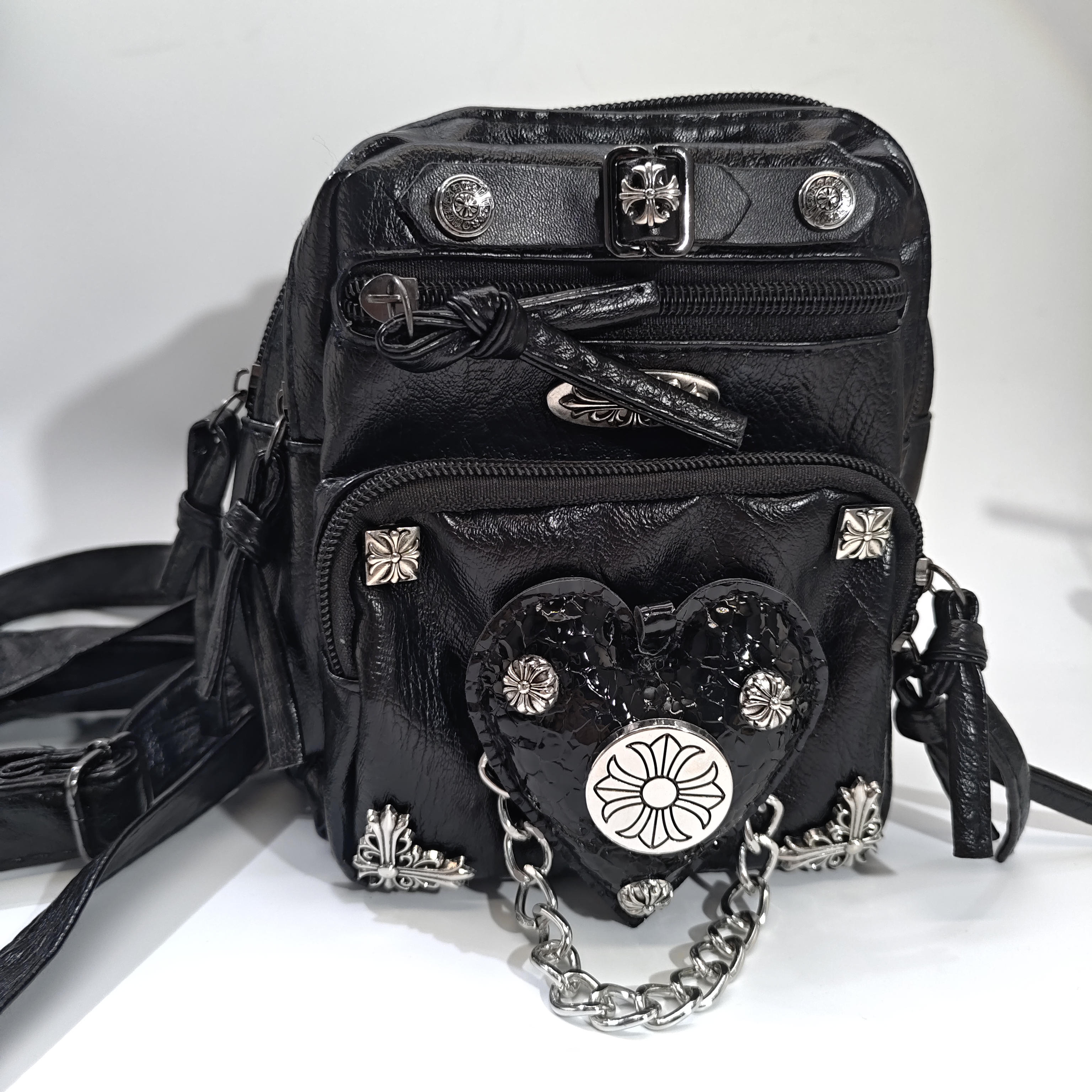 07026高级时尚气质爱心十字链条个性双肩背包