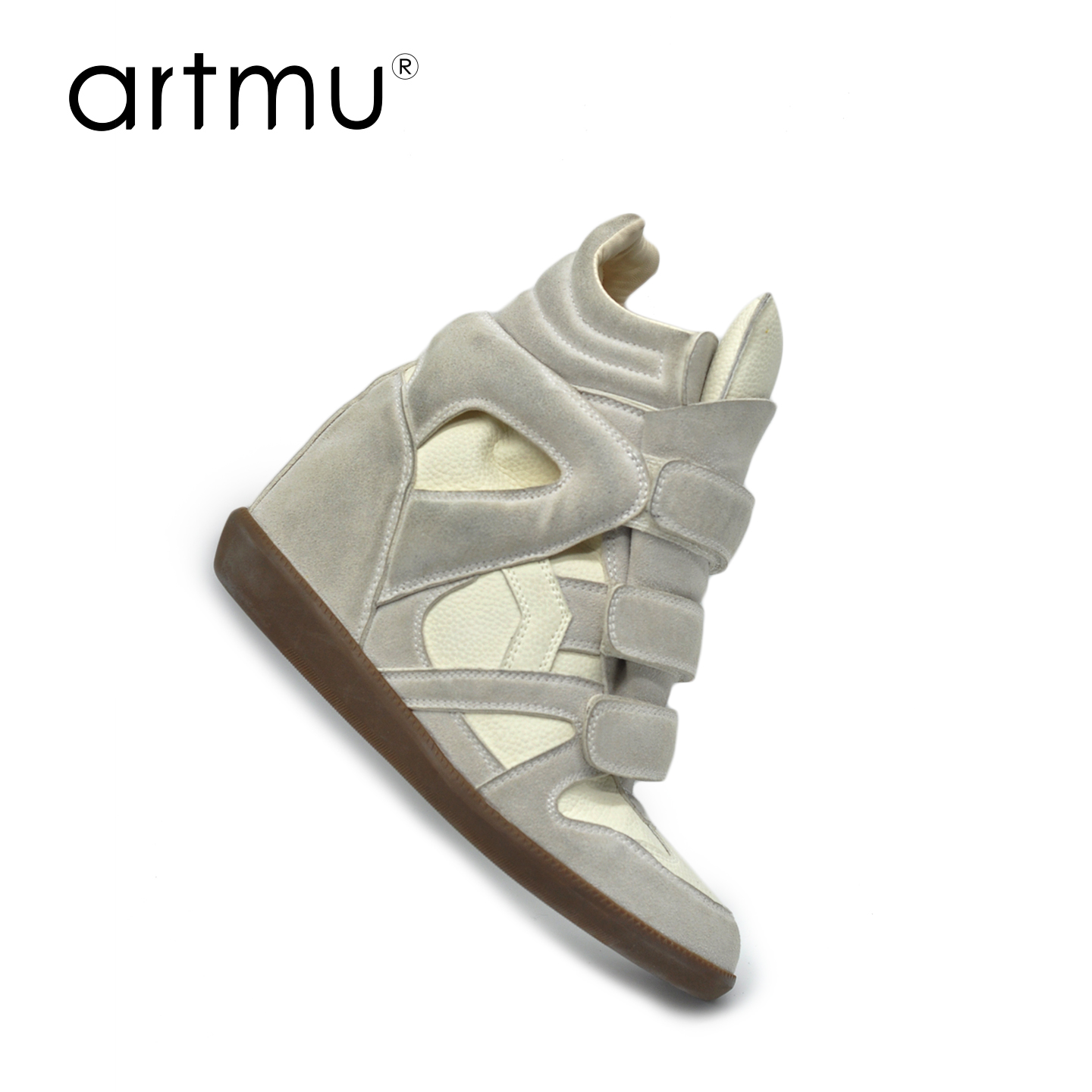 Artmu阿木8cm隐形内增高休闲鞋小个子坡跟高帮鞋魔术贴潮5299