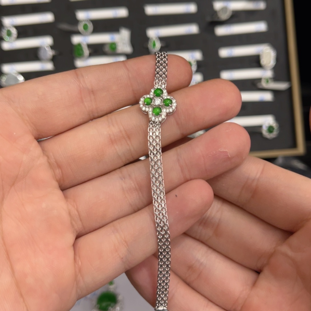 翡翠戒指银S925镶嵌翡翠手链