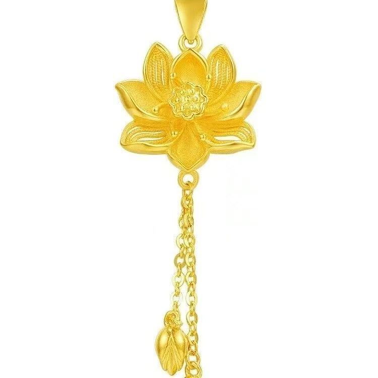吊坠足银 足银掐丝两世欢莲花吊坠饰品（不含链）时尚百搭女士精美