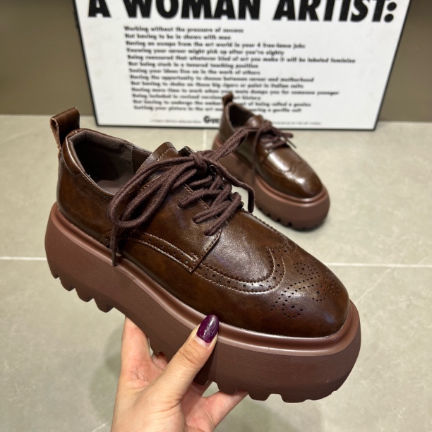 主播推荐2026年（6670-1）7公分厚底增高褶皱复古英伦风乐福鞋