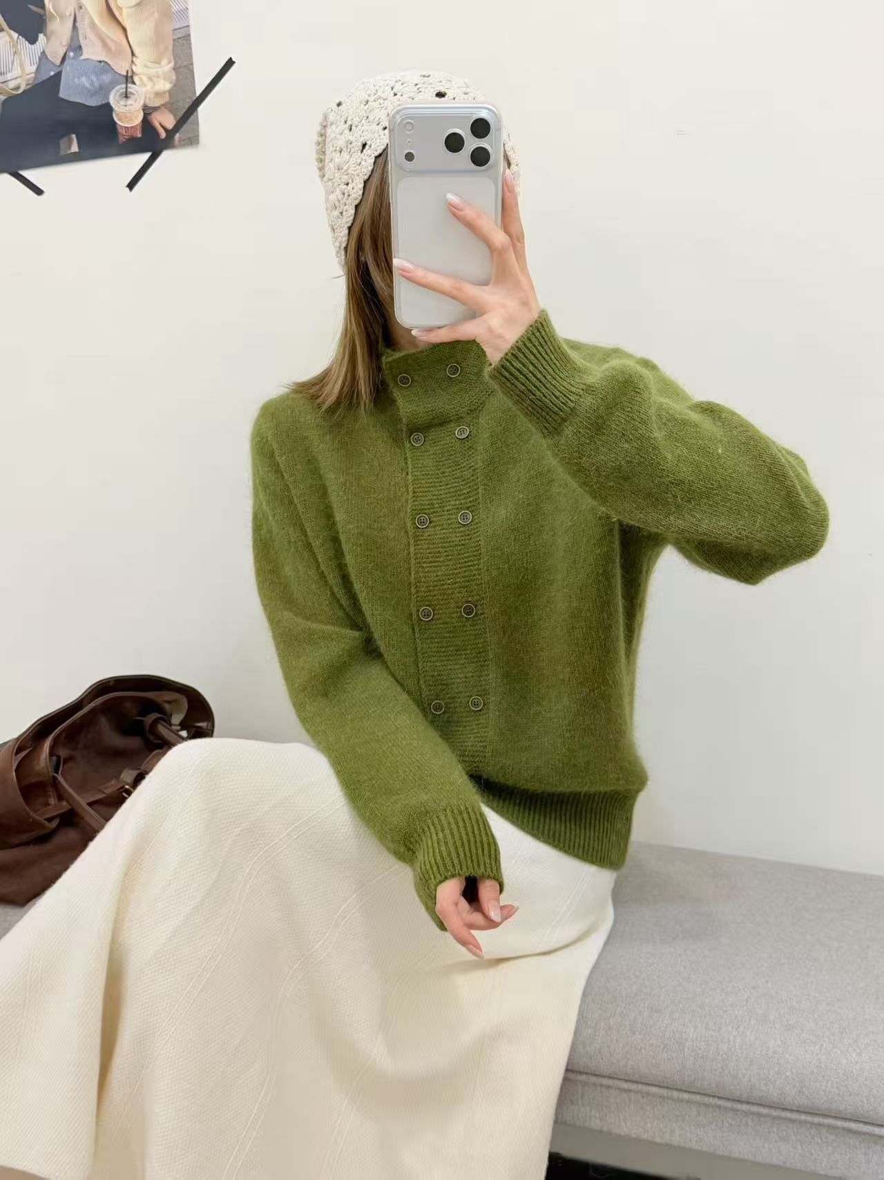 335/正版冬季新品加厚立领双排扣显瘦兔毛羊毛针织衫毛衣女