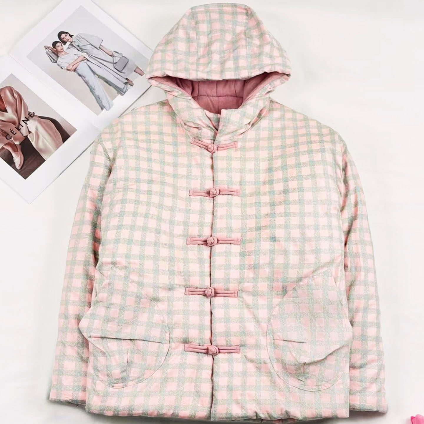 新中式纯棉碎花棉服纯手工连帽盘扣加厚保暖棉花棉袄冬季外套新款