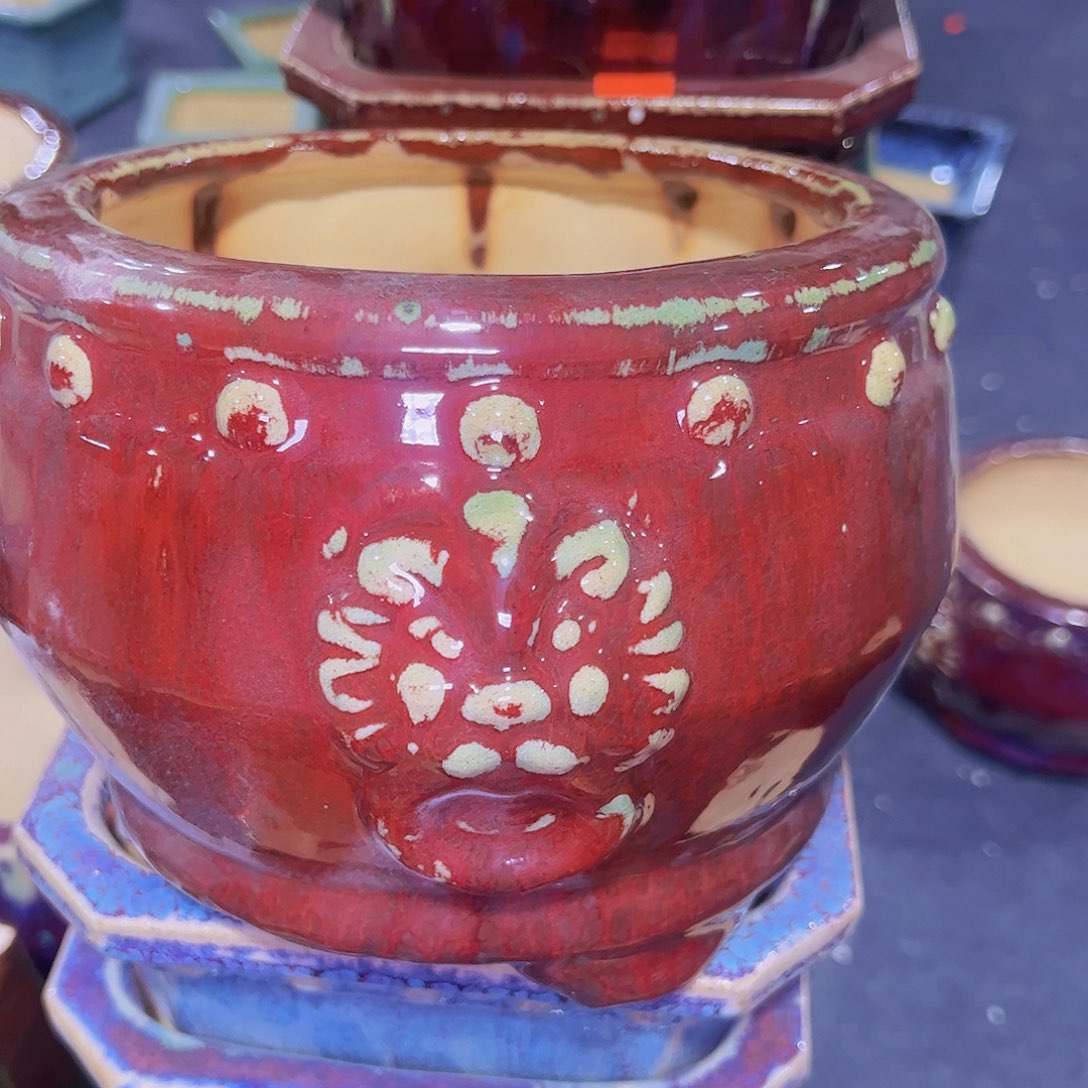 红陶正宗岭南石湾盆放漏