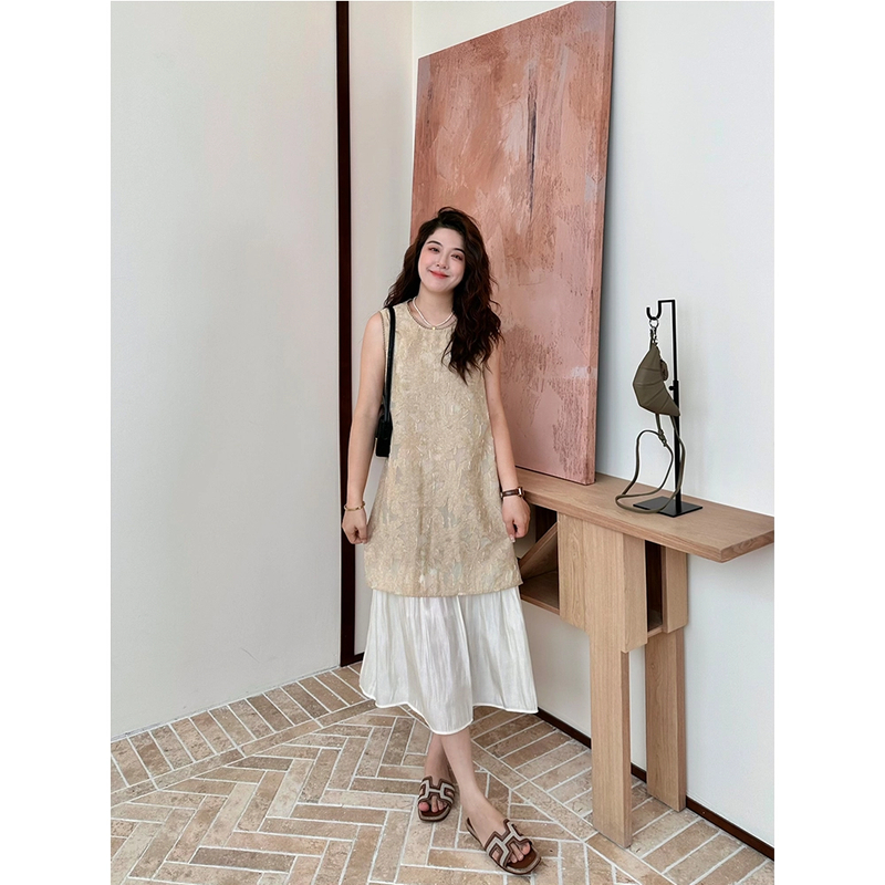 WenWen小个子新中新国风刺绣重工艺拼接设计背心连衣裙4021