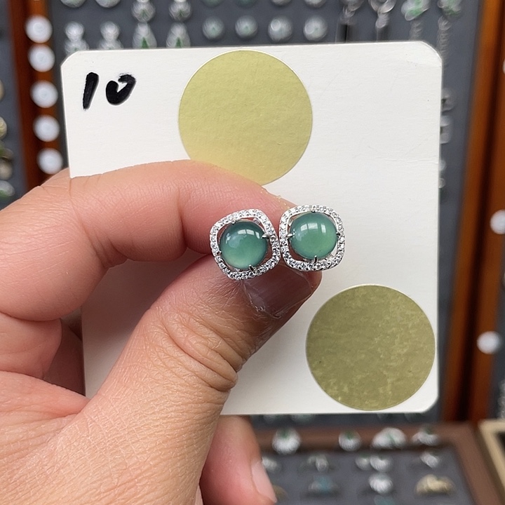 翡翠耳饰银S925镶嵌翡翠10